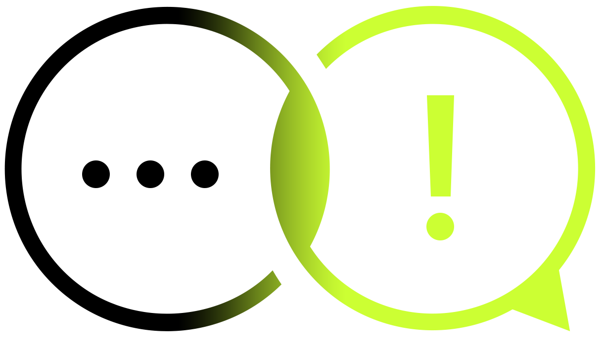 The Helpful Translator's logo – two linked speech bubbles. A black one with three horizontal dots and a green one with an exclamation mark.